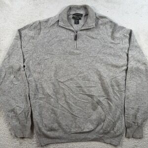 Tahari Sweater Mens 2XL Grey 100% Cashmere 1/4 Zip Pullover Soft Lightweight